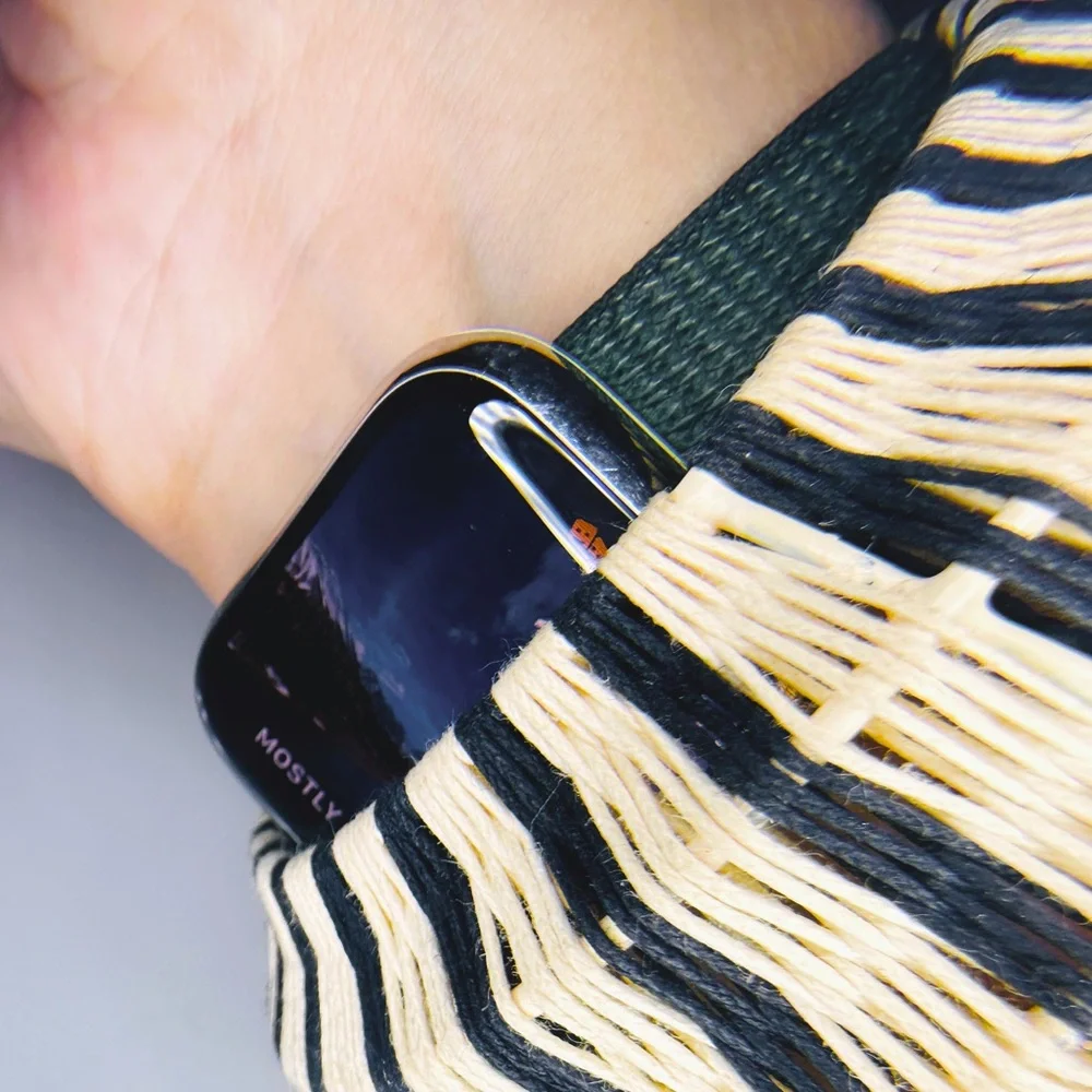Anthropologie Rosamund Woven Bangle - Cream and Black Stripe